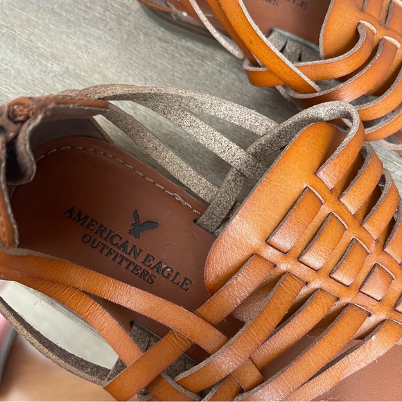 American Eagle Woven Sandals Women’s Size 7 Cognac Brown Tan Boho Gladiator New - Picture 4 of 8